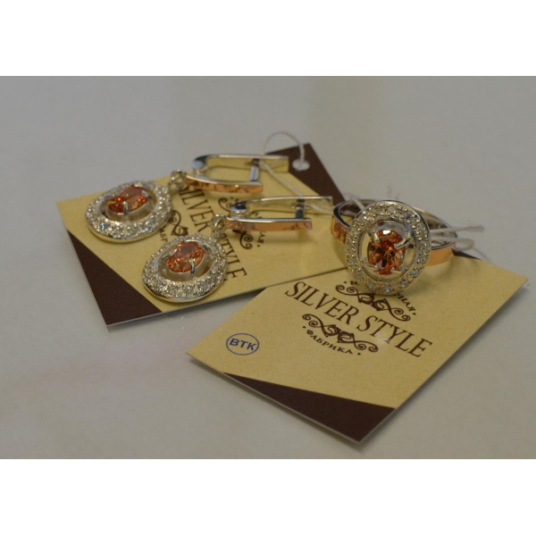 Набор серебряный с золотыми напайками (023)