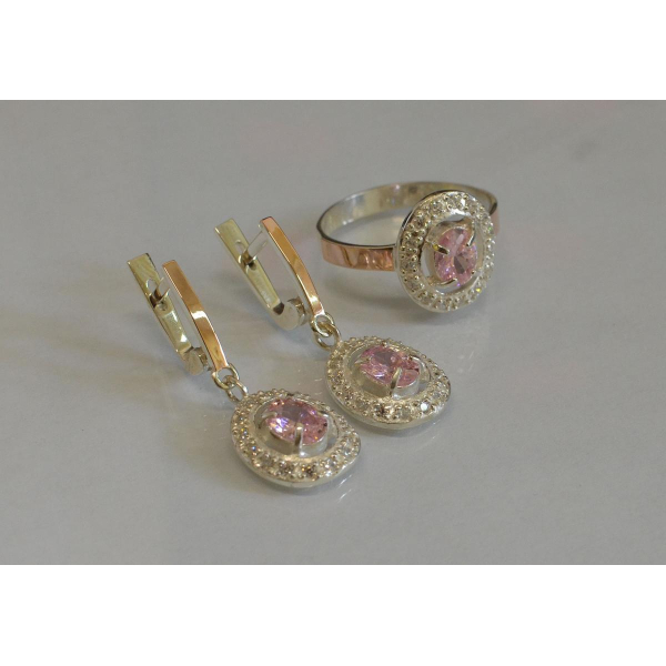 Набор серебряный с золотыми напайками (023)