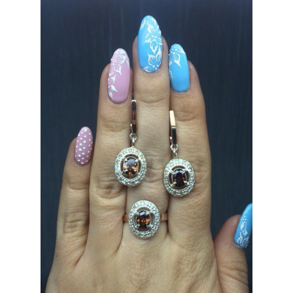 Набор серебряный с золотыми напайками (023)