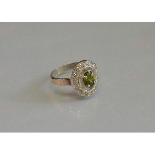 Кольцо серебряное с золотыми пластинам (023к)