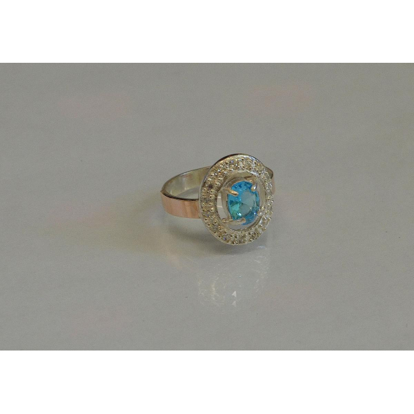 Кольцо серебряное с золотыми пластинам (023к)