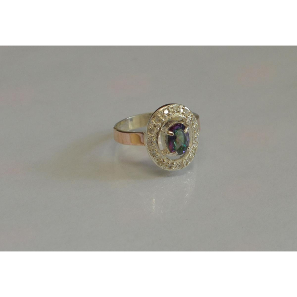 Кольцо серебряное с золотыми пластинам (023к)