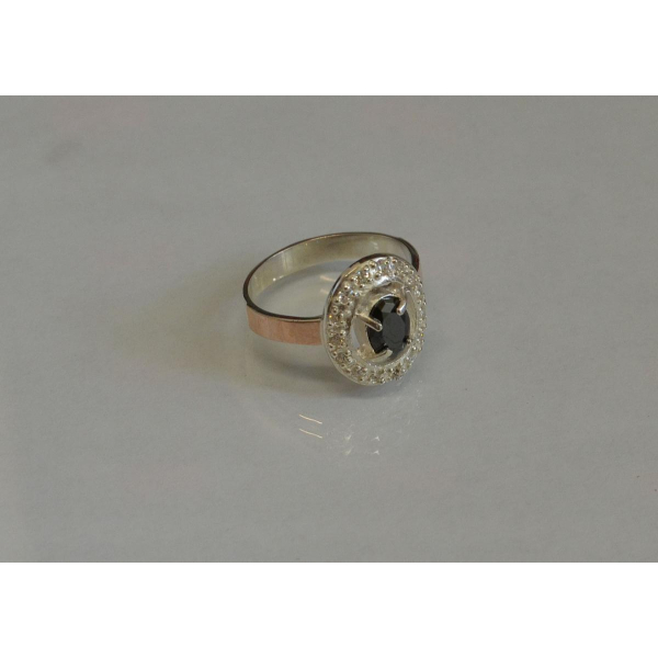 Кольцо серебряное с золотыми пластинам (023к)