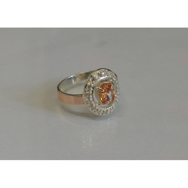 Кольцо серебряное с золотыми пластинам (023к)