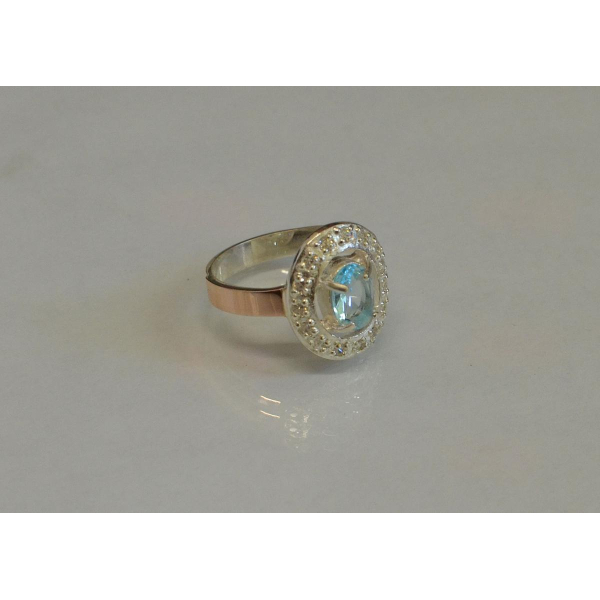 Кольцо серебряное с золотыми пластинам (023к)