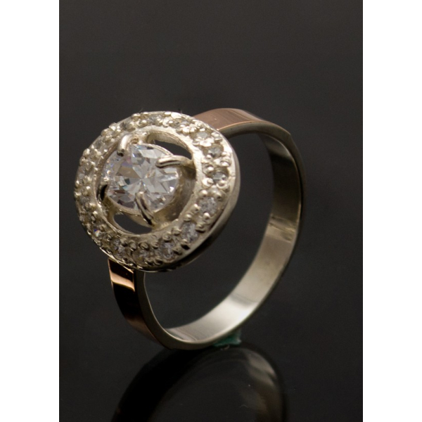 Кольцо серебряное с золотыми пластинам (023к)