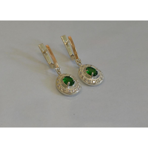 Серьги серебряные  с накладками из золота (023с)