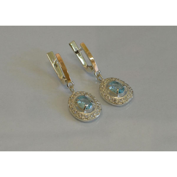 Серьги серебряные  с накладками из золота (023с)