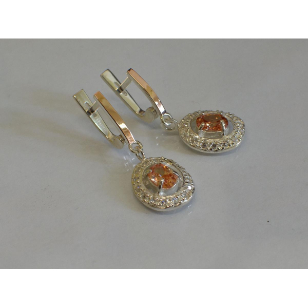 Серьги серебряные  с накладками из золота (023с)