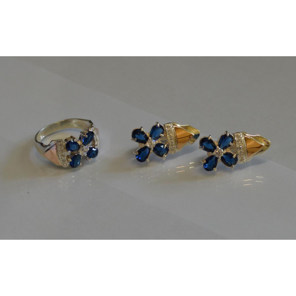 Срібний набір  із золотими накладками (024)