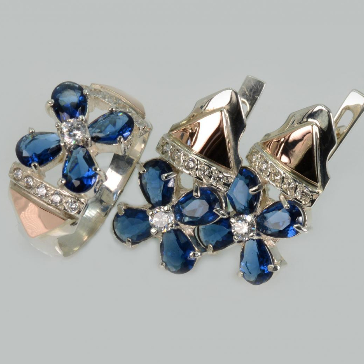 Срібний набір  із золотими накладками (024)