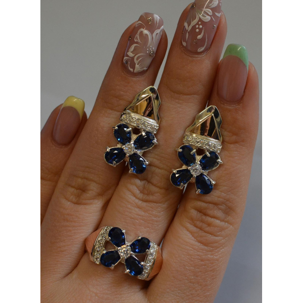 Срібний набір  із золотими накладками (024)