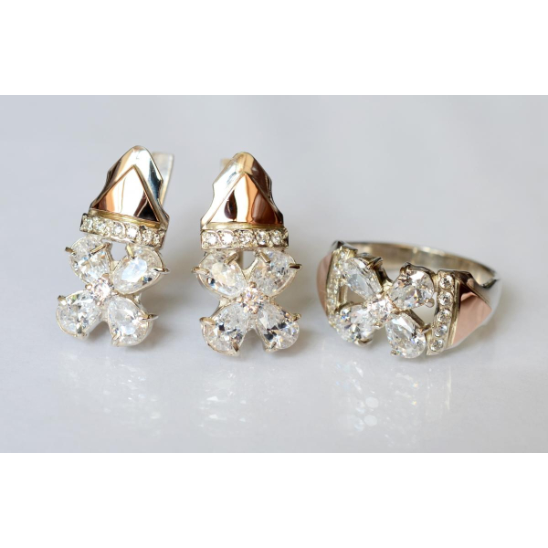 Срібний набір  із золотими накладками (024)