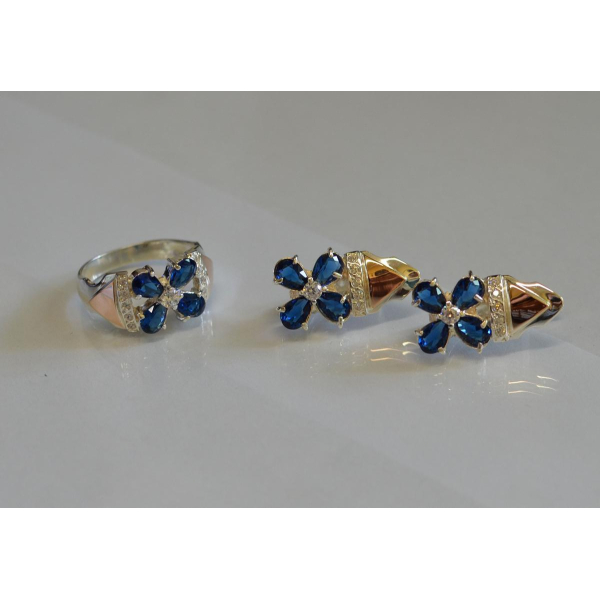 Срібний набір  із золотими накладками (024)