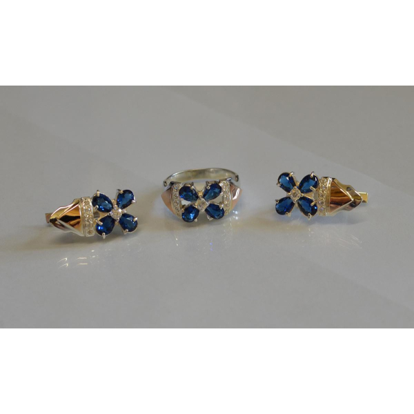 Срібний набір  із золотими накладками (024)