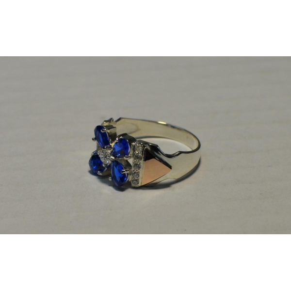 Серебряное кольцо с напайками из золота (024к)