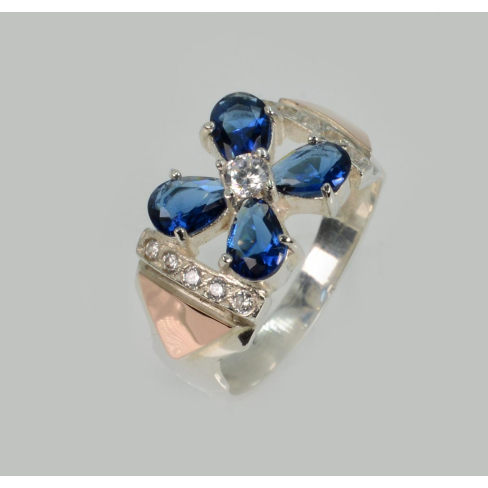 Серебряное кольцо с напайками из золота