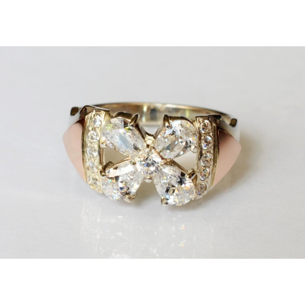 Серебряное кольцо с напайками из золота (024к)