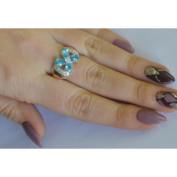 Серебряное кольцо с напайками из золота (024к)