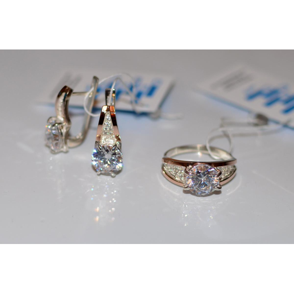 Серебряный комплект с золотыми пластинами (026)