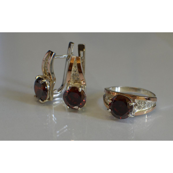 Серебряный комплект с золотыми пластинами (026)