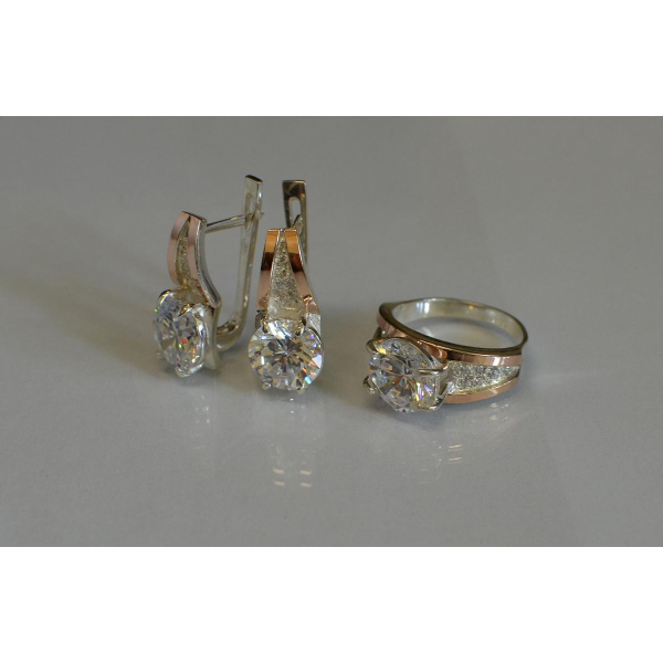 Серебряный комплект с золотыми пластинами (026)