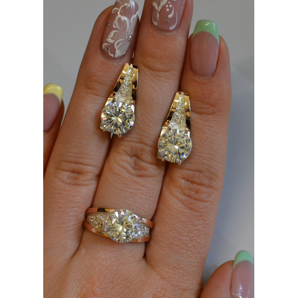 Серебряный комплект с золотыми пластинами (026)