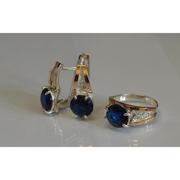 Серебряный комплект с золотыми пластинами (026)