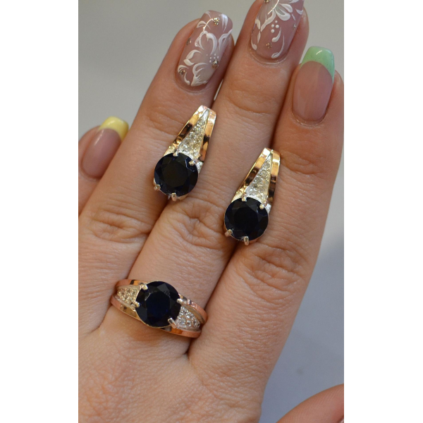 Серебряный комплект с золотыми пластинами (026)