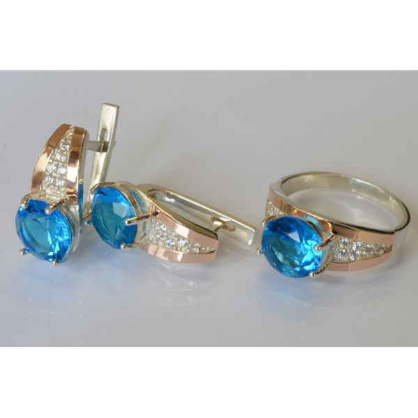 Серебряный комплект с золотыми пластинами (026)