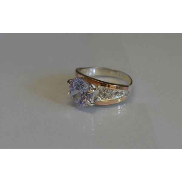 Серебряное кольцо с золотыми пластинами (026к)