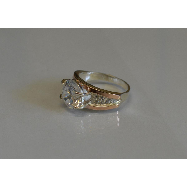 Серебряное кольцо с золотыми пластинами (026к)