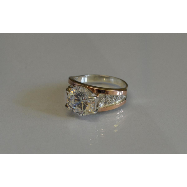 Серебряное кольцо с золотыми пластинами (026к)