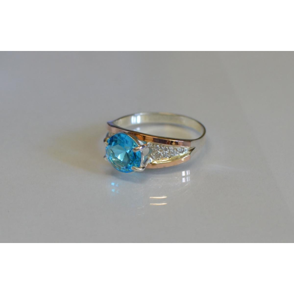 Серебряное кольцо с золотыми пластинами (026к)