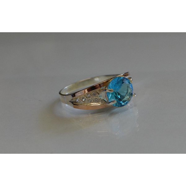 Серебряное кольцо с золотыми пластинами (026к)