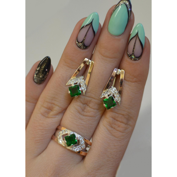 Серебряный комплект с пластинами из золота (027)