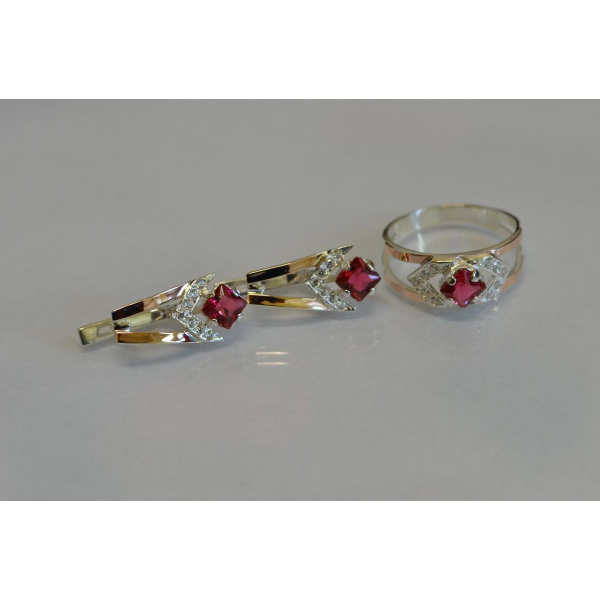 Серебряный комплект с пластинами из золота (027)