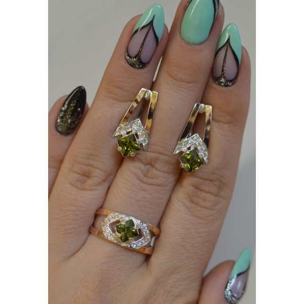 Серебряный комплект с пластинами из золота (027)