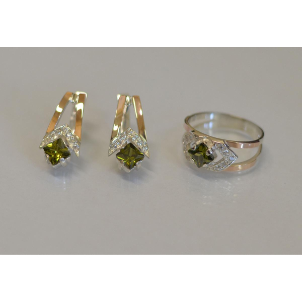 Серебряный комплект с пластинами из золота (027)