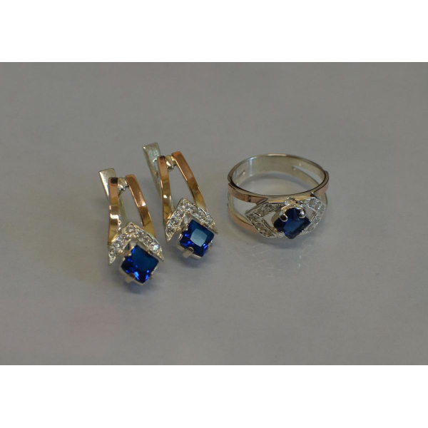 Серебряный комплект с пластинами из золота (027)