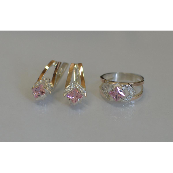 Серебряный комплект с пластинами из золота (027)