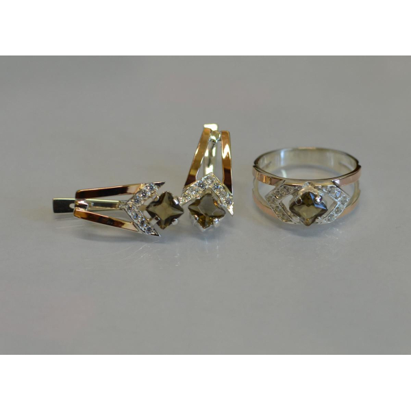 Серебряный комплект с пластинами из золота (027)