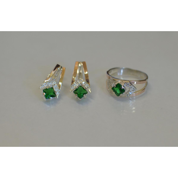 Серебряный комплект с пластинами из золота (027)