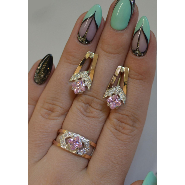 Серебряный комплект с пластинами из золота (027)