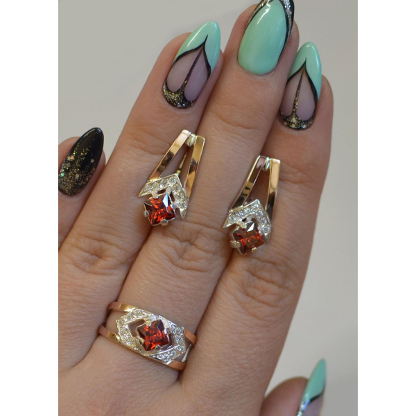 Серебряный комплект с пластинами из золота (027)