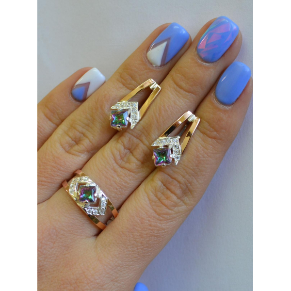 Серебряный комплект с пластинами из золота (027)