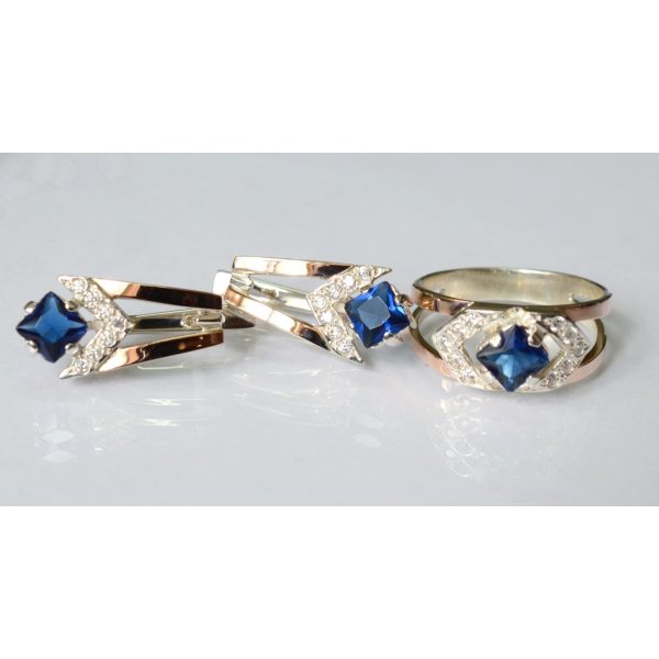 Серебряный комплект с пластинами из золота (027)