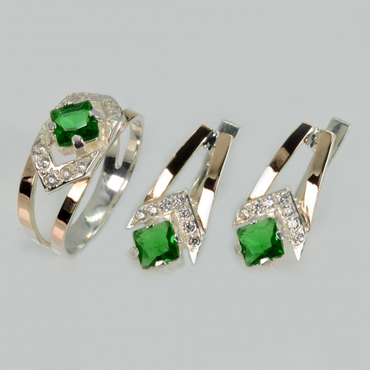 Серебряный комплект с пластинами из золота (027)