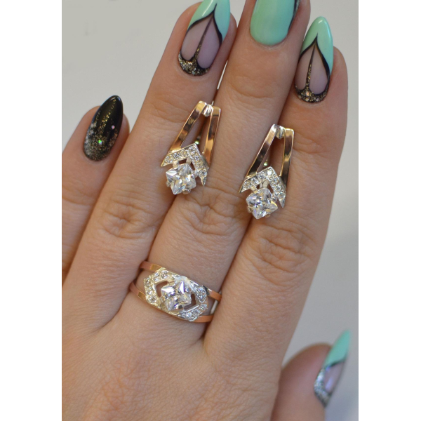 Серебряный комплект с пластинами из золота (027)