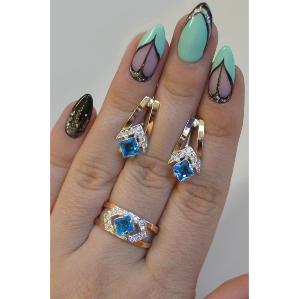 Серебряный комплект с пластинами из золота (027)